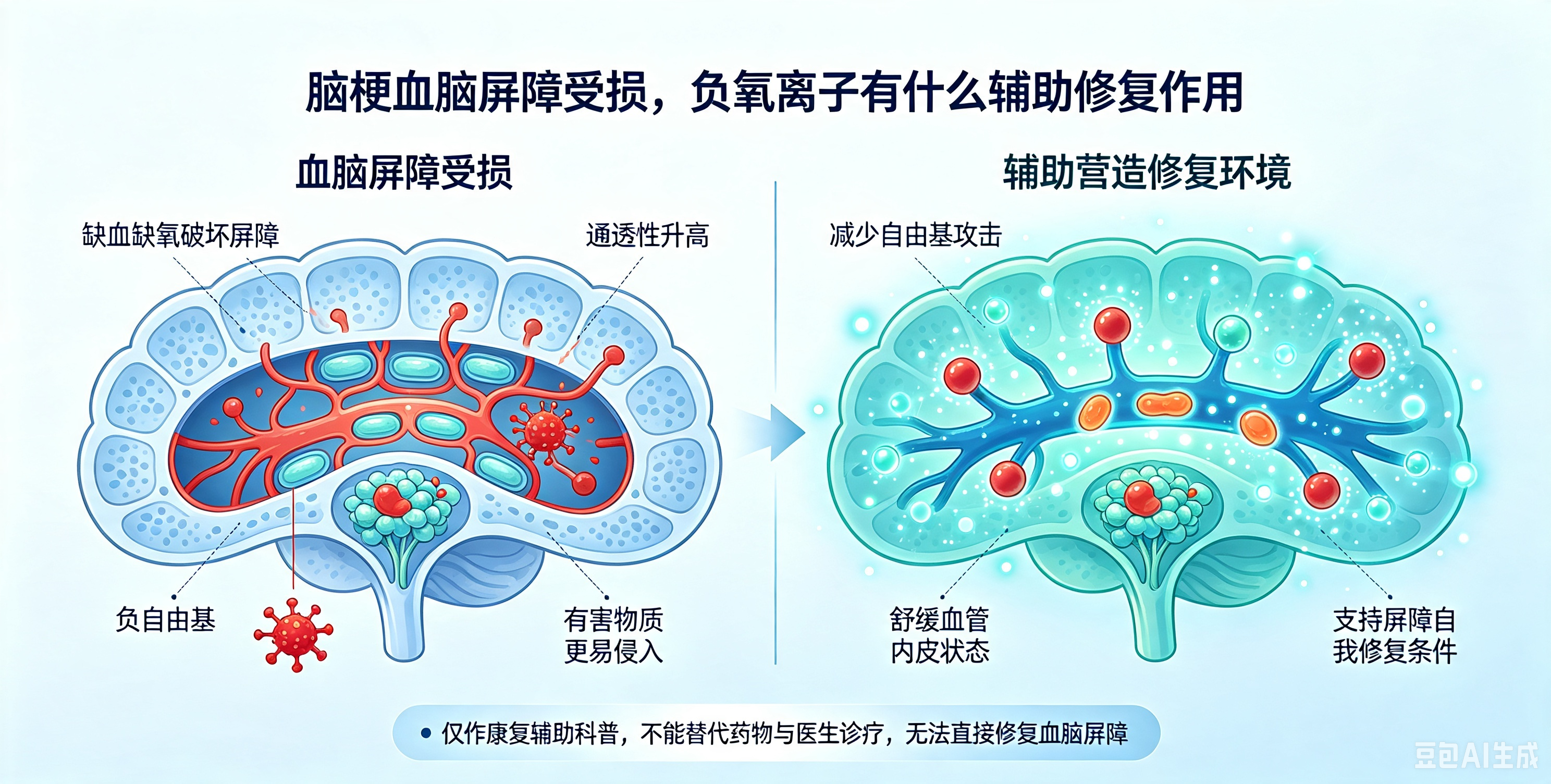 脑梗血脑屏障受损,负氧离子有什么辅助修复作用?