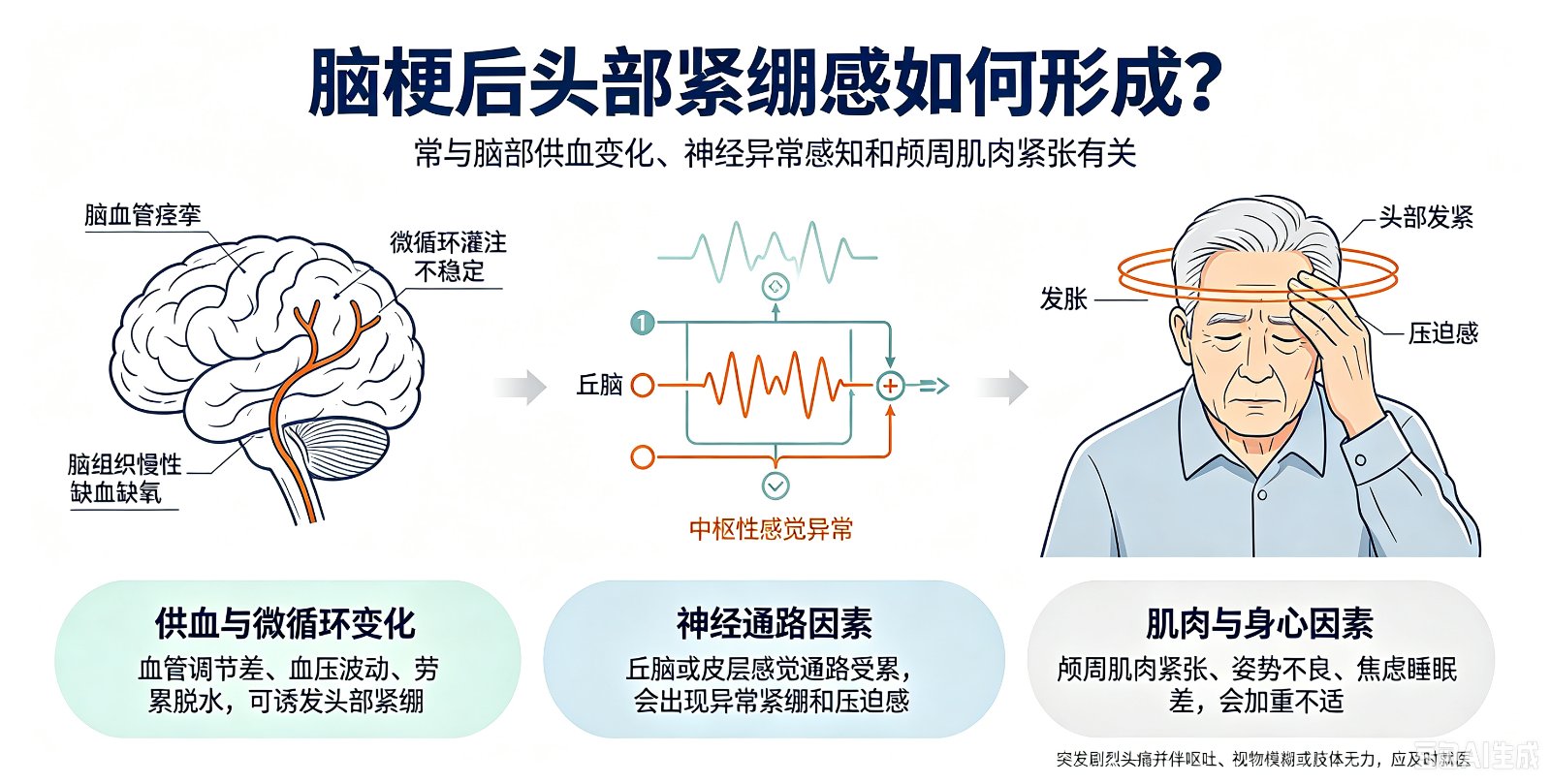 脑梗后头部紧绷感如何形成?