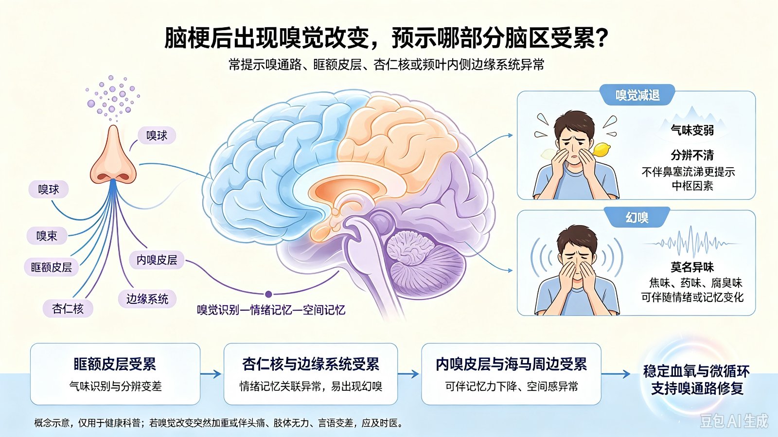 脑梗后出现嗅觉改变预示哪部分脑区受累?